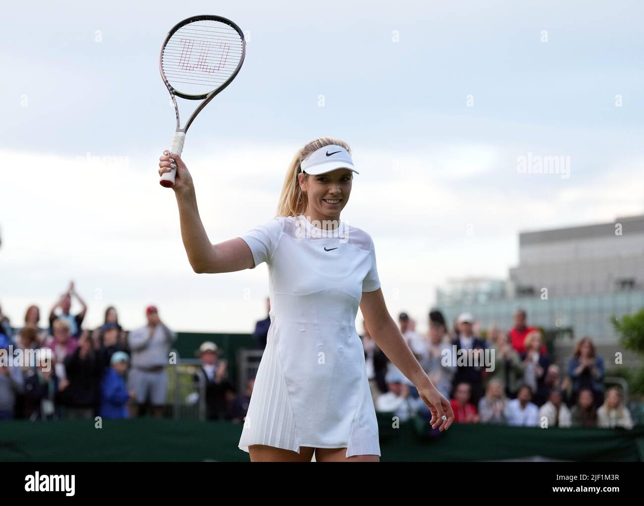 Katie Boulter celebrates victory over Clara Burel on day two of the