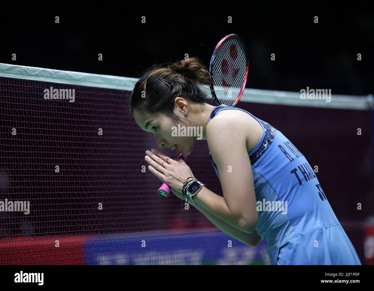 Kuala Lumpur, Malaysia. 28th June, 2022. Ratchanok Intanon of Thailand  celebrates after defeating Sim Yu Jin of Korea during the Women's Single  round one match of the Petronas Malaysia Open 2022 at