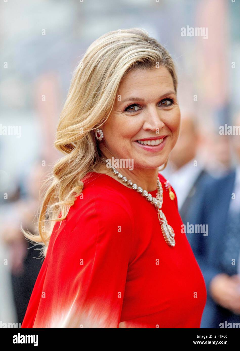 Vienna, Austria, June 28, 2022, Queen Maxima of The Netherlands arrive at the Wiener Konzerthaus in Vienna, on June 28, 2022, for the contra presentation, The Netherlands Chamber Choir, conducted by chief conductor Peter Dijkstra, will give its world premiere of the performance Van Gogh in Me, at the 2nd of a 3 days State-visit to Austria Photo: Albert Nieboer/Netherlands OUT/Point de Vue OUT Stock Photo