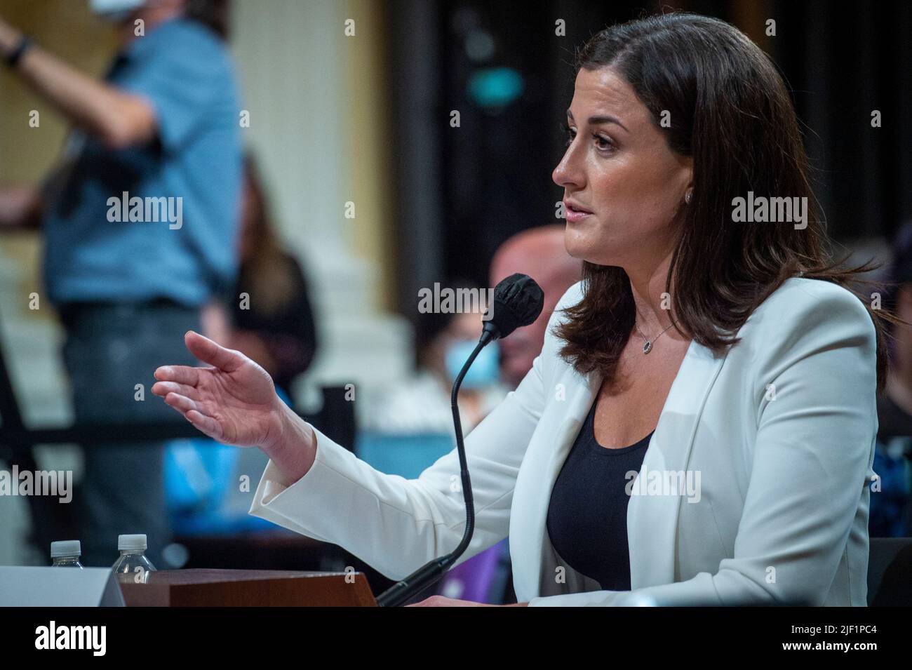 Cassidy Hutchinson, an aide to former White House Chief of Staff Mark Meadows, responds to questions on day six of the United States House Select Committee to Investigate the January 6th Attack on the US Capitol hearing on Capitol Hill in Washington, DC on June 28, 2022. Credit: Rod Lamkey/CNP /MediaPunch Stock Photo