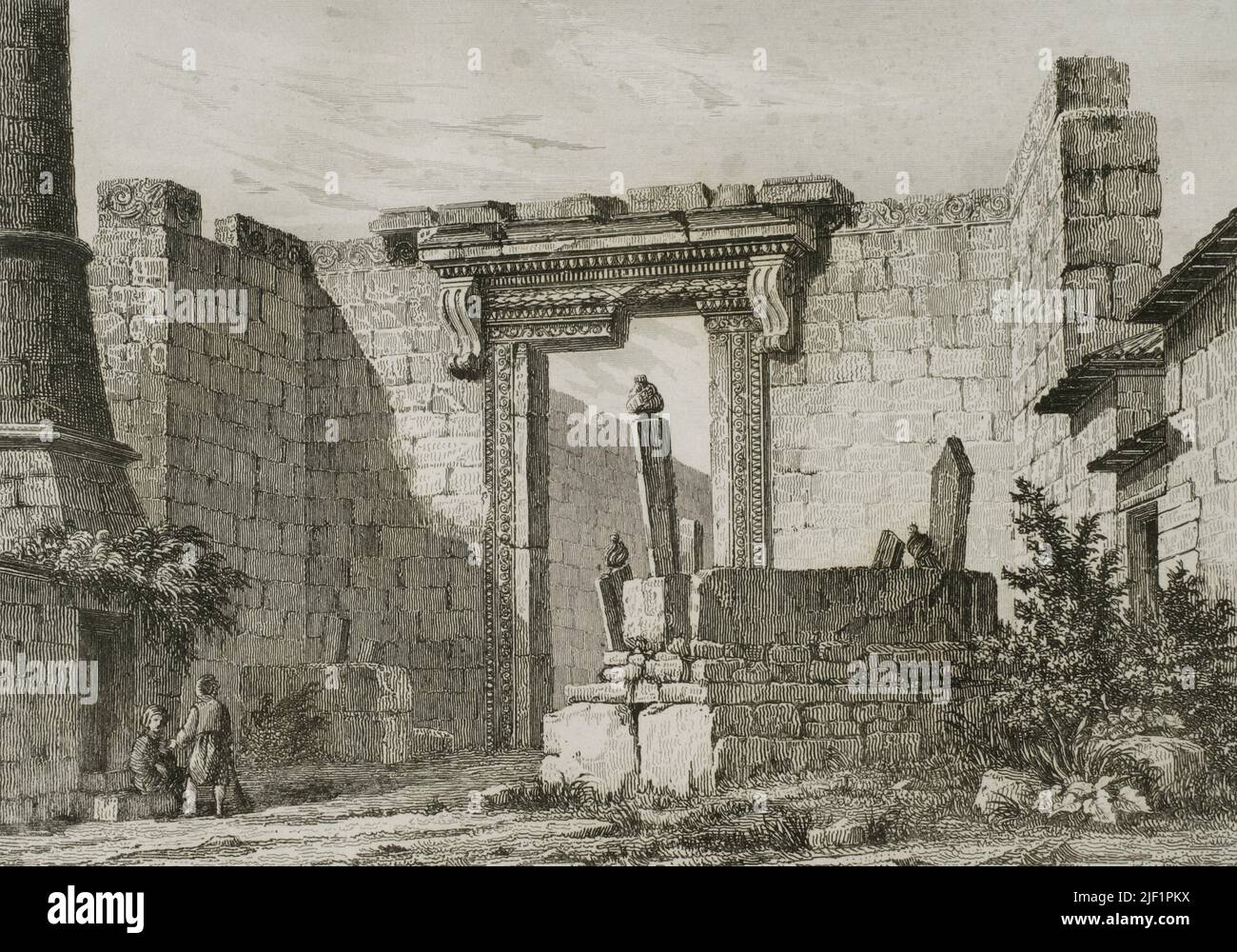 Angora (Ankara). Turkey. Monument of Ancyra or Temple of Augustus and Rome in Ancyra. During Roman times the city was called Ancyra. Engraving drawn by Préaux. Lemaitre direxit. 'Panorama Universal. Historia de Armenia', 1838. Stock Photo