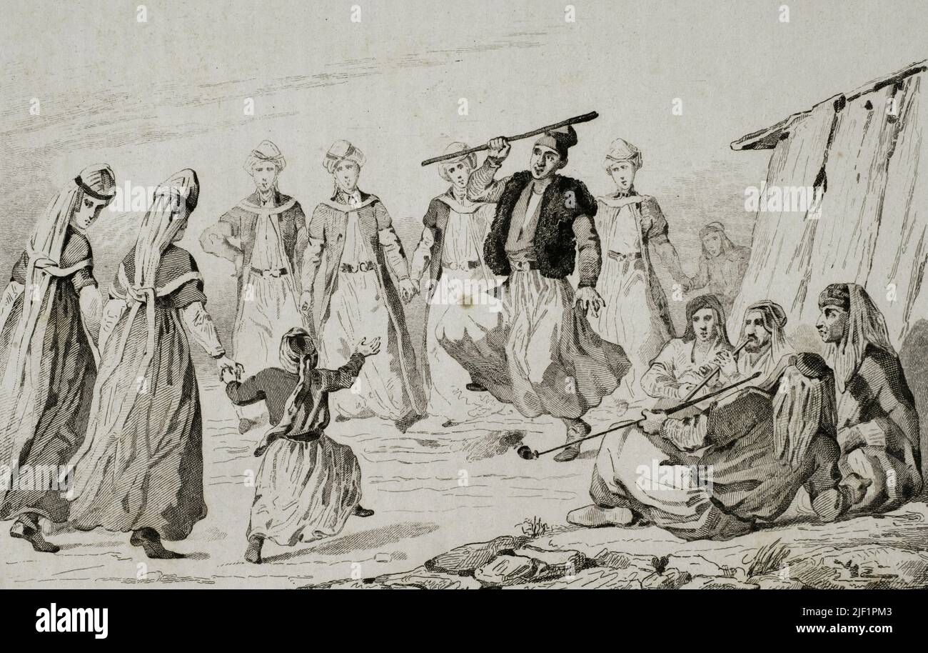 Armenia. Kurdish women's dance. Engraving drawn by Vernier. Engraved by Moret. 'Panorama Universal. Historia de Armenia', 1838. Stock Photo