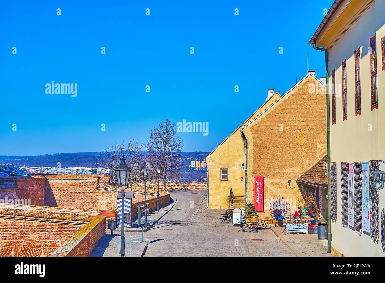 BRNO, CZECH REPUBLIC - MARCH 10, 2022: Visit small restaurant on the outer yard of Spilberk citadel, on March 10 in Brno, Czech Republic Stock Photo