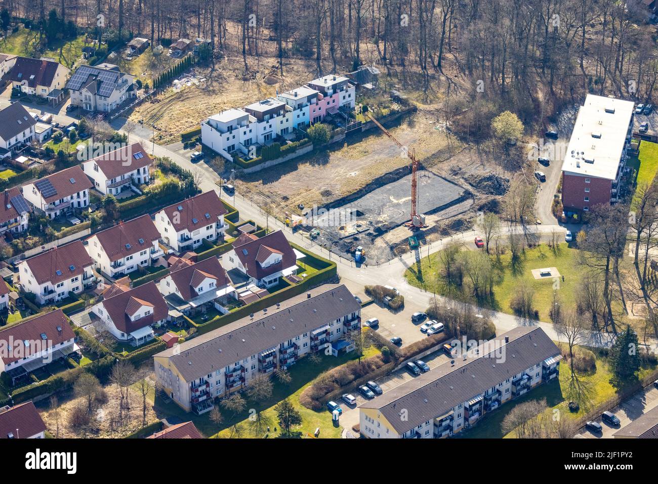 Aerial view, construction site and new building area ErnstKönigStraße