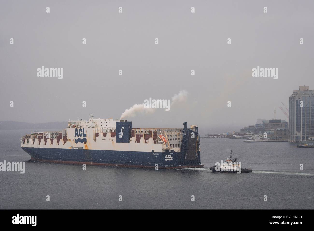 Atlantic Container Line ship Atlantic Sky departs Halifax Harbour, Nova