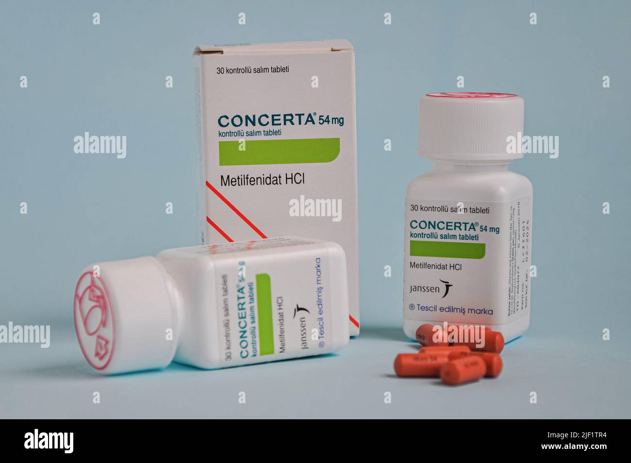 Istanbul, Turkey - June 28 2022: 54 mg of Concerta (Methylphenidate Hydrochloride), a controlled drug, used for the treatment of ADHD Stock Photo