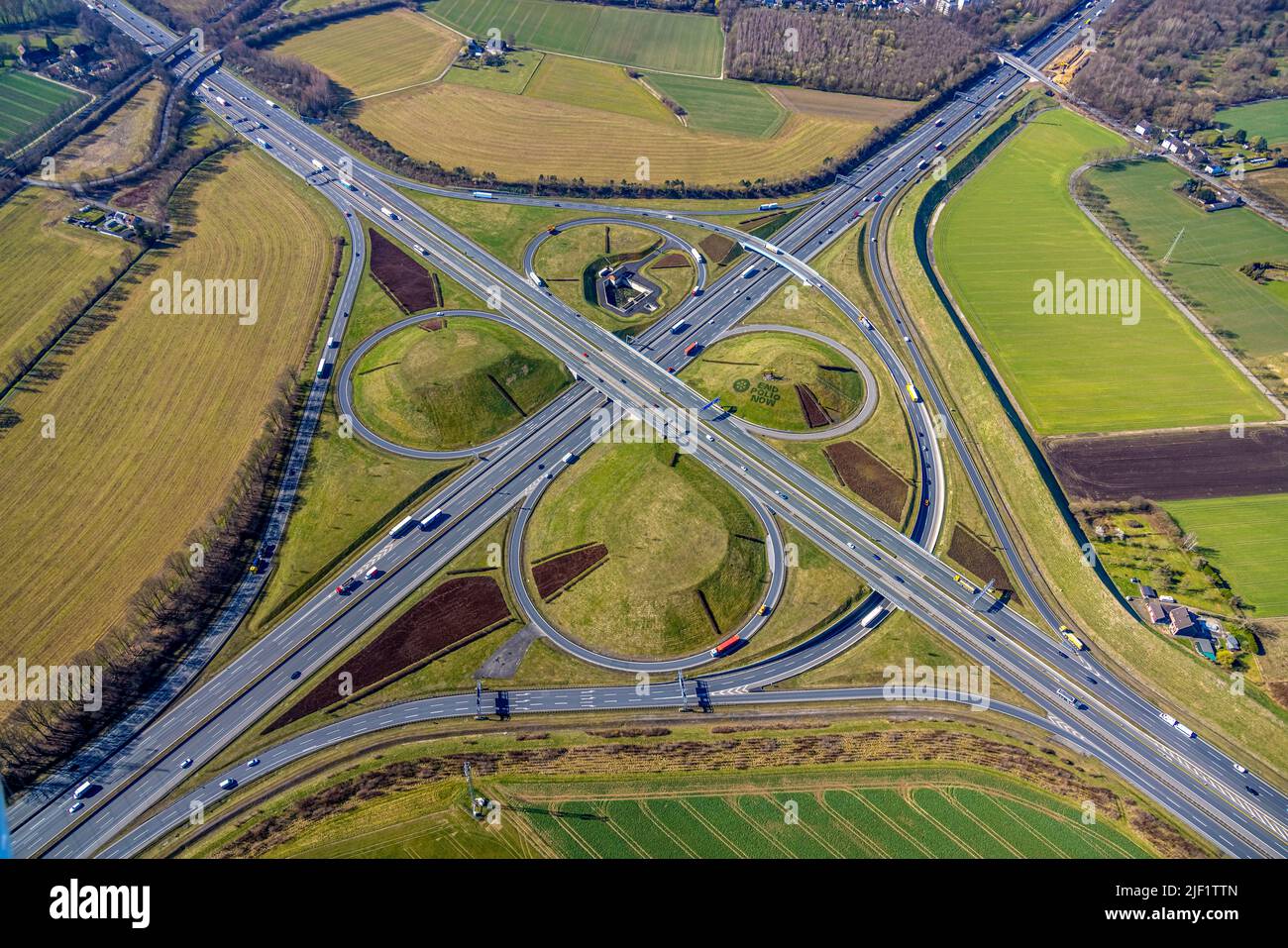 20,000 tulips will blossom at the Kamener crossroad, intersection,  below the helicopter sculpture during this action of the Rotary Club Kamen , Kamen Stock Photo