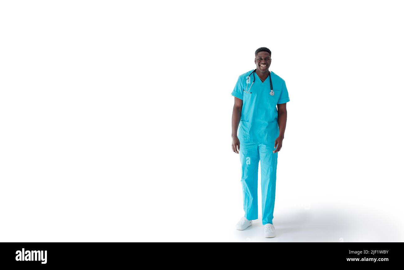 african-American doctor on a white background in full growth Stock Photo