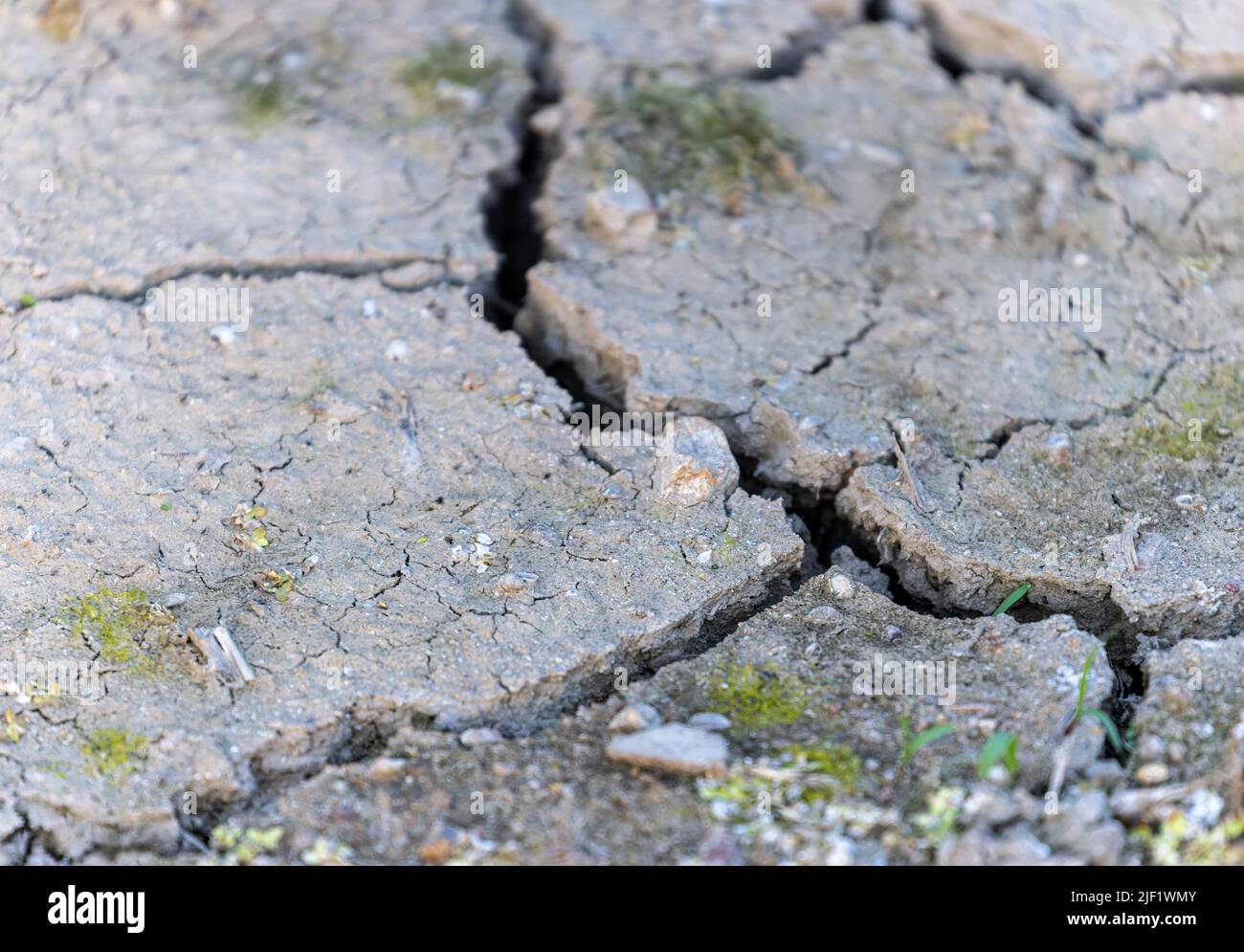 Large cracks form in arid ground amid drought Stock Photo