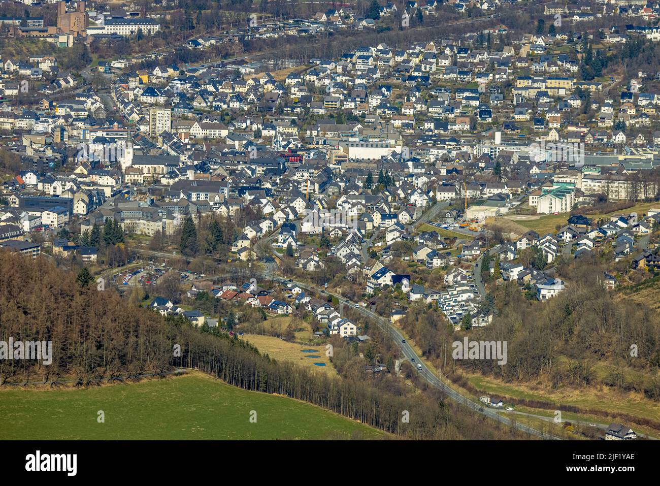 Aerial view, city view, city centre, Meschede, Sauerland, North Rhine-Westphalia, Germany, City, DE, Europe, downtown, aerial photography, aerial view Stock Photo