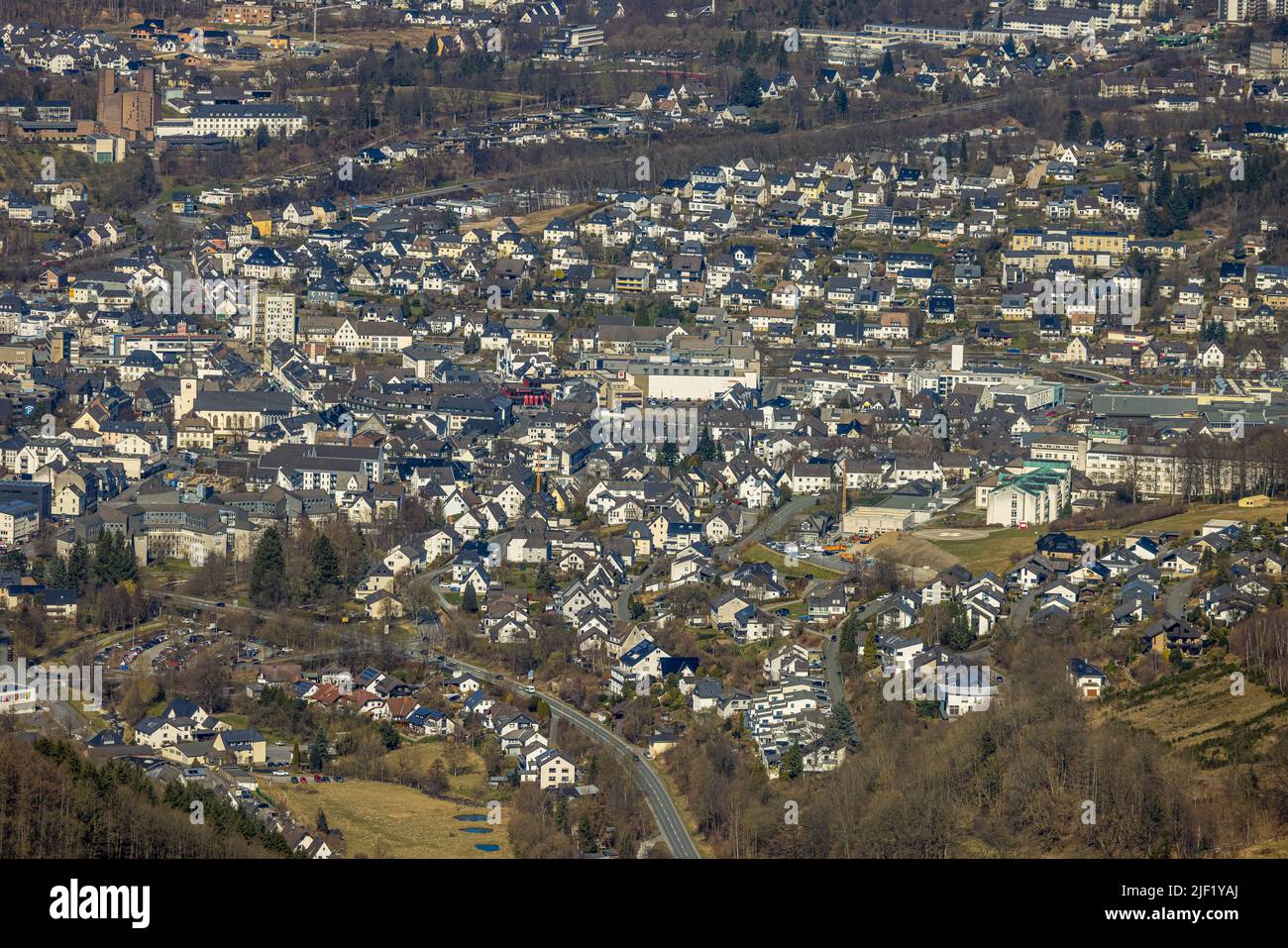 Aerial view, city view, city centre, Meschede, Sauerland, North Rhine-Westphalia, Germany, City, DE, Europe, downtown, aerial photography, aerial view Stock Photo