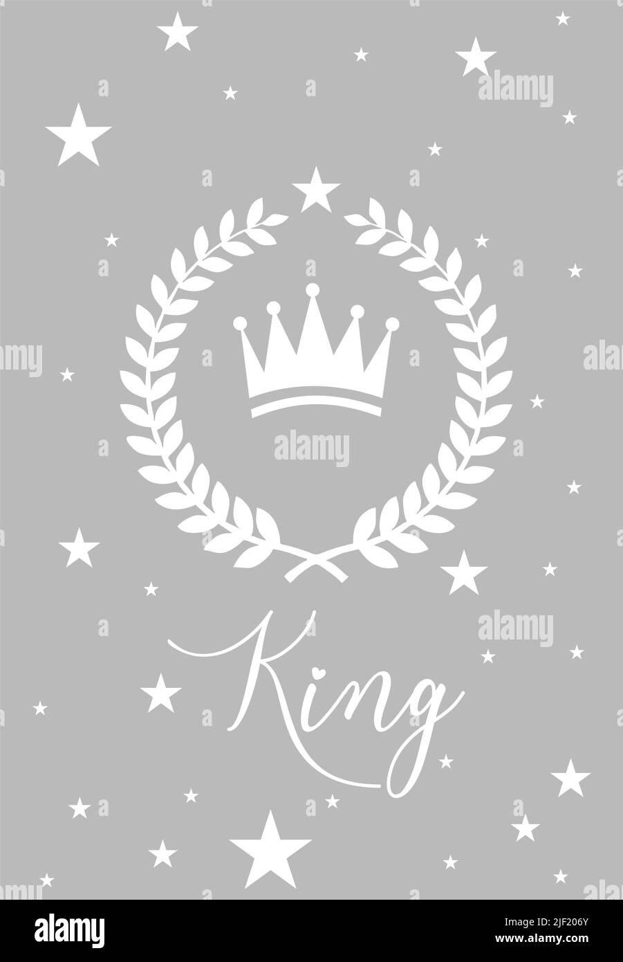 white crown in a gray background with king text. king crown design for bedspread and etc usage