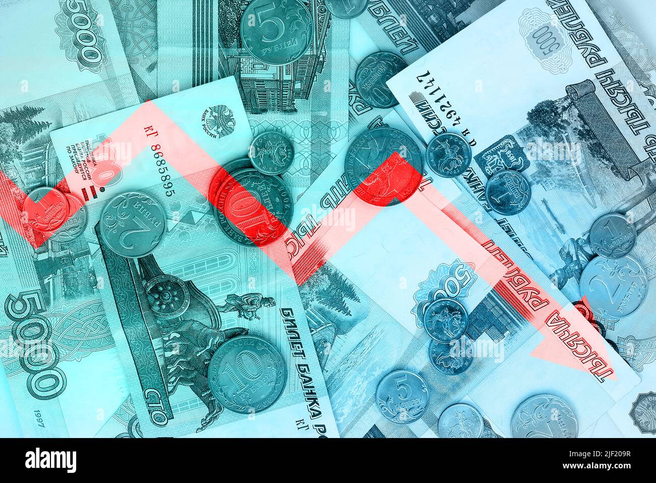 Economy Chart Russian Rubles And Down Arrow Stock Photo Alamy