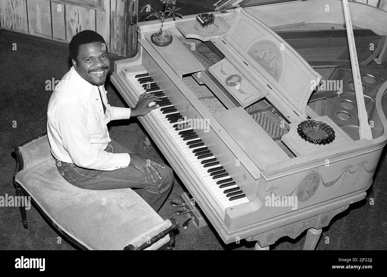 Billy Preston on piano at home in Los Angeles, CA Stock Photo