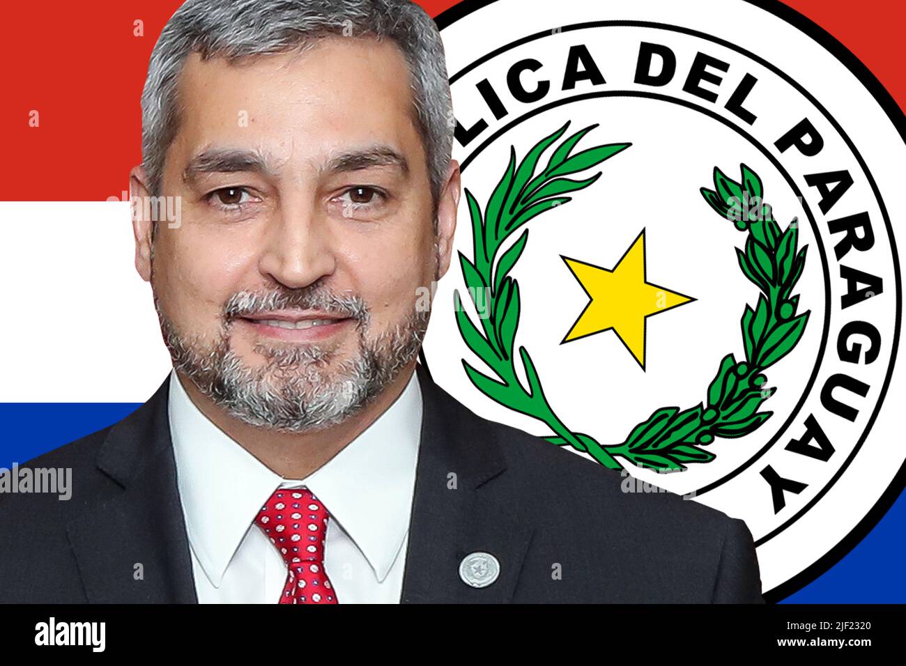 Mario Abdo Benítez, flag and coat of arms of Paraguay Stock Photo Alamy