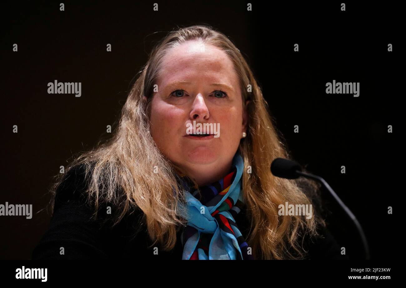 Kirsten Mercer, Counsel to EVA (Renfrew County), reacts following the