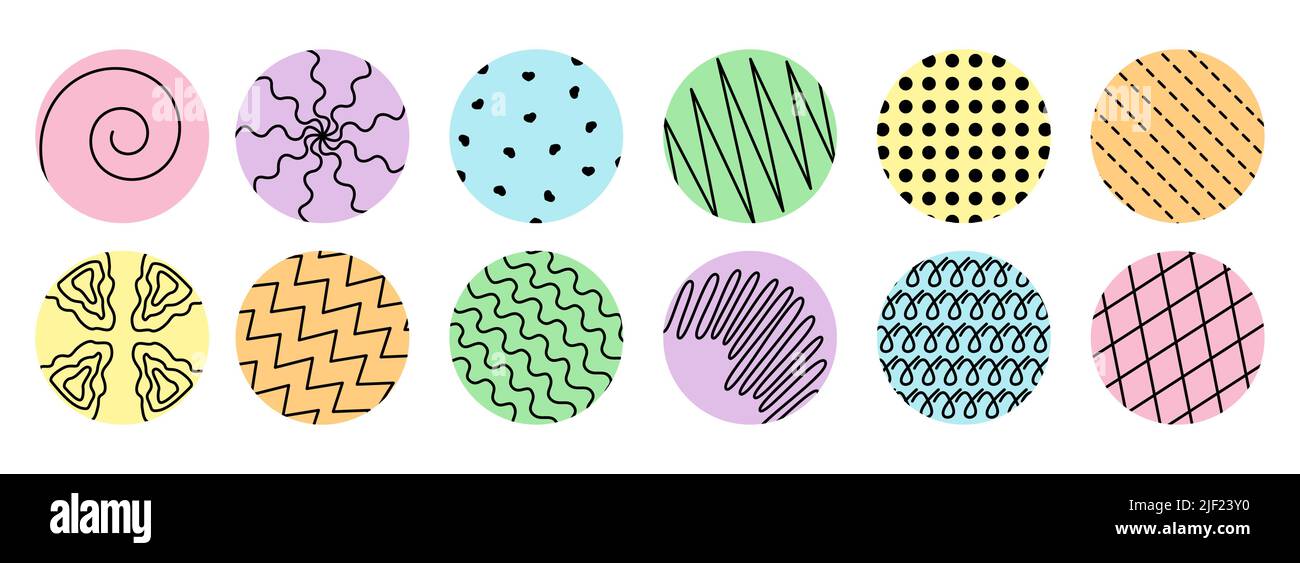Trendy round with abstract black shapes inside set. Hand drawn modern ...