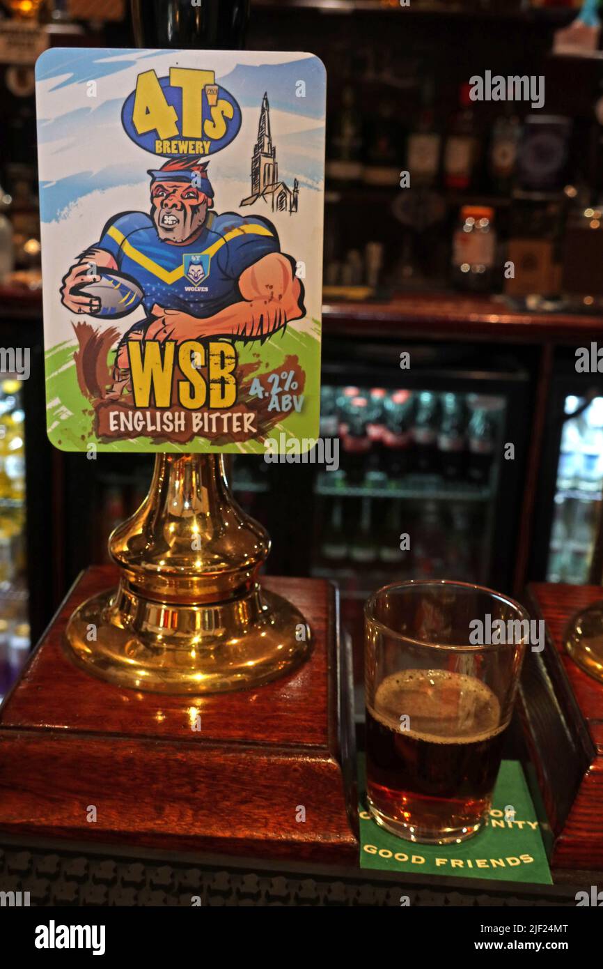 Beer clip on ATVH bar, 4Ts WSB ,English Bitter, from Warrington, Cheshire, England, UK, WA4 4RT Stock Photo