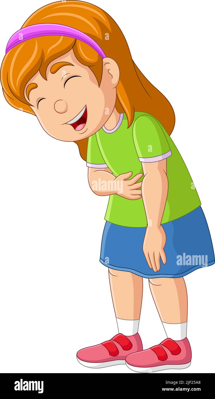 Cartoon girl laughing out loudly holding stomach Stock Vector
