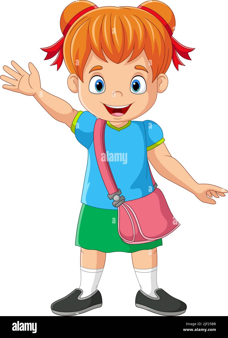 Cartoon school girl with backpack waving hand Stock Vector Image & Art ...