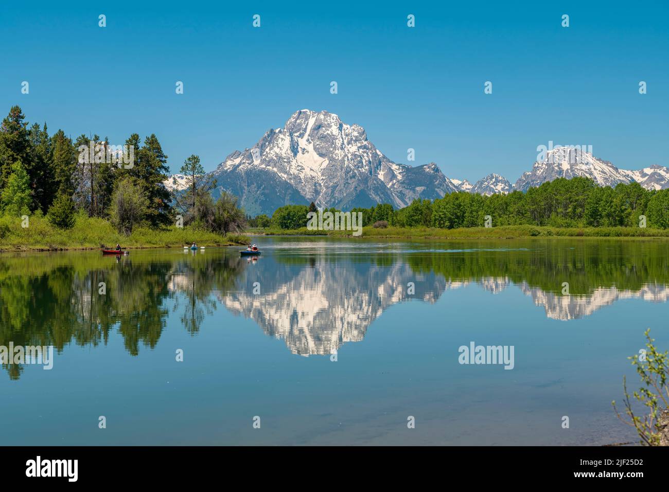 Jenny Lake and the tetons mountains wilderness. Stock Photo