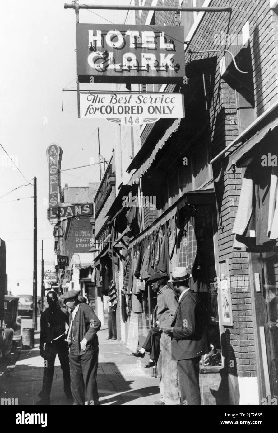 Secondhand clothing stores and pawn shops on Beale Street, Memphis