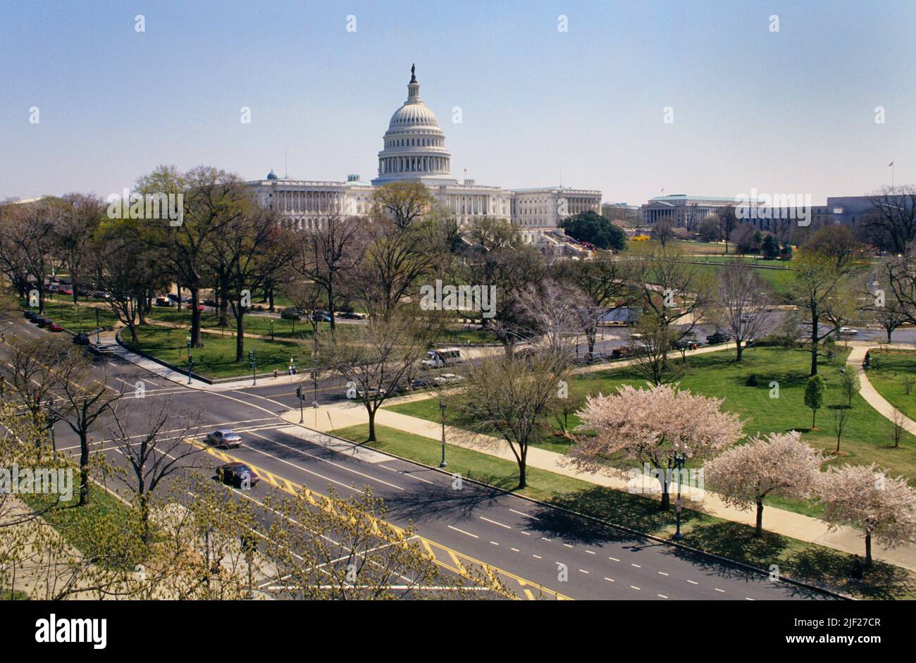 Capitol Building Washington DC skyline in the spring cherry blossom