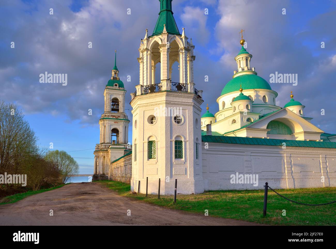 Spaso-Yakovlevsky Orthodox Monastery. Corner tower and bell tower, Russian architecture of the XVIII century. Rostov, Yaroslavl region, Russia, 2022 Stock Photo
