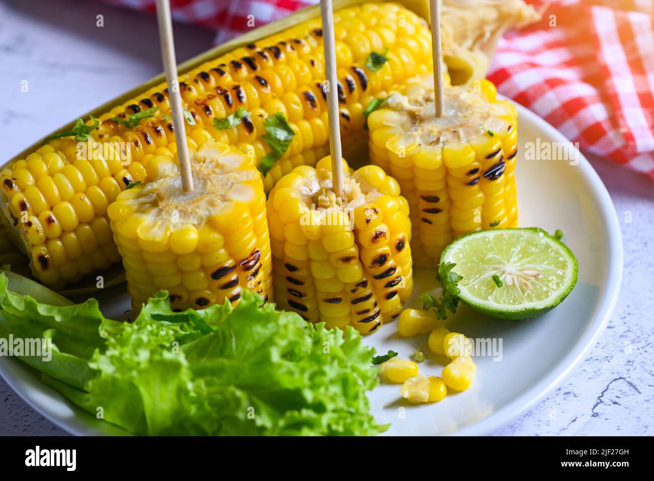 sweet corn food with salad vegetable lime coriander and lettuce, sweet