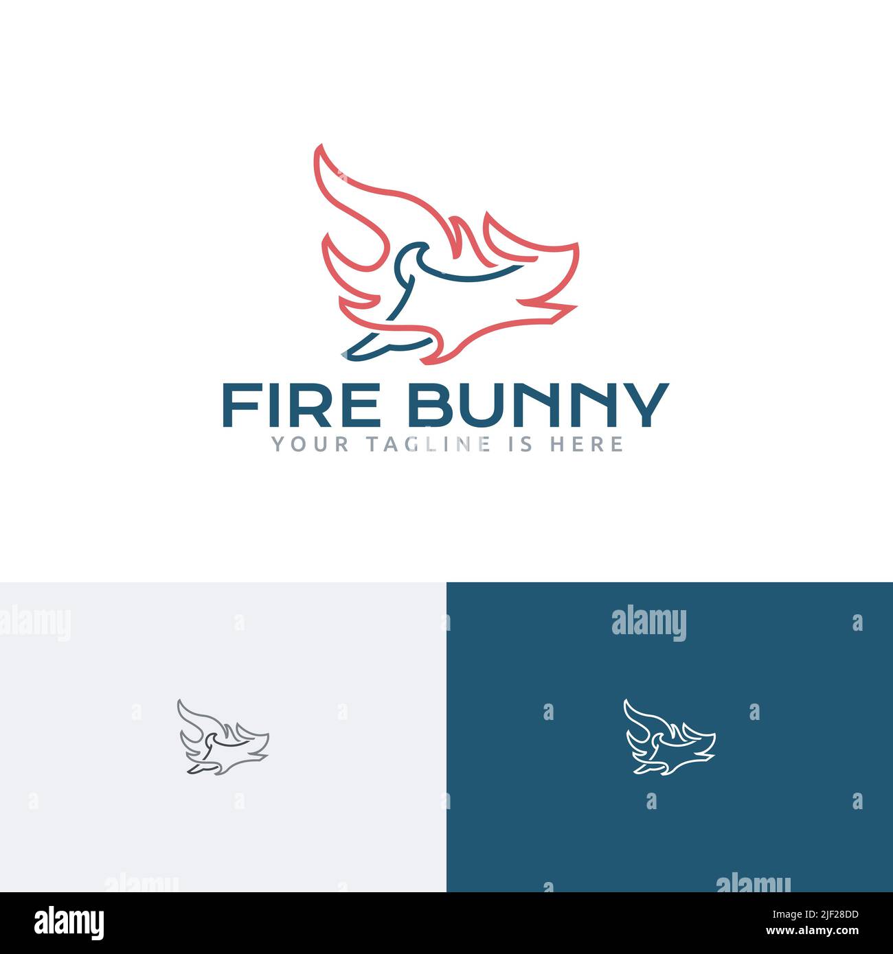 Flame Fire Bunny Rabbit Animal Run Line Logo Stock Vector