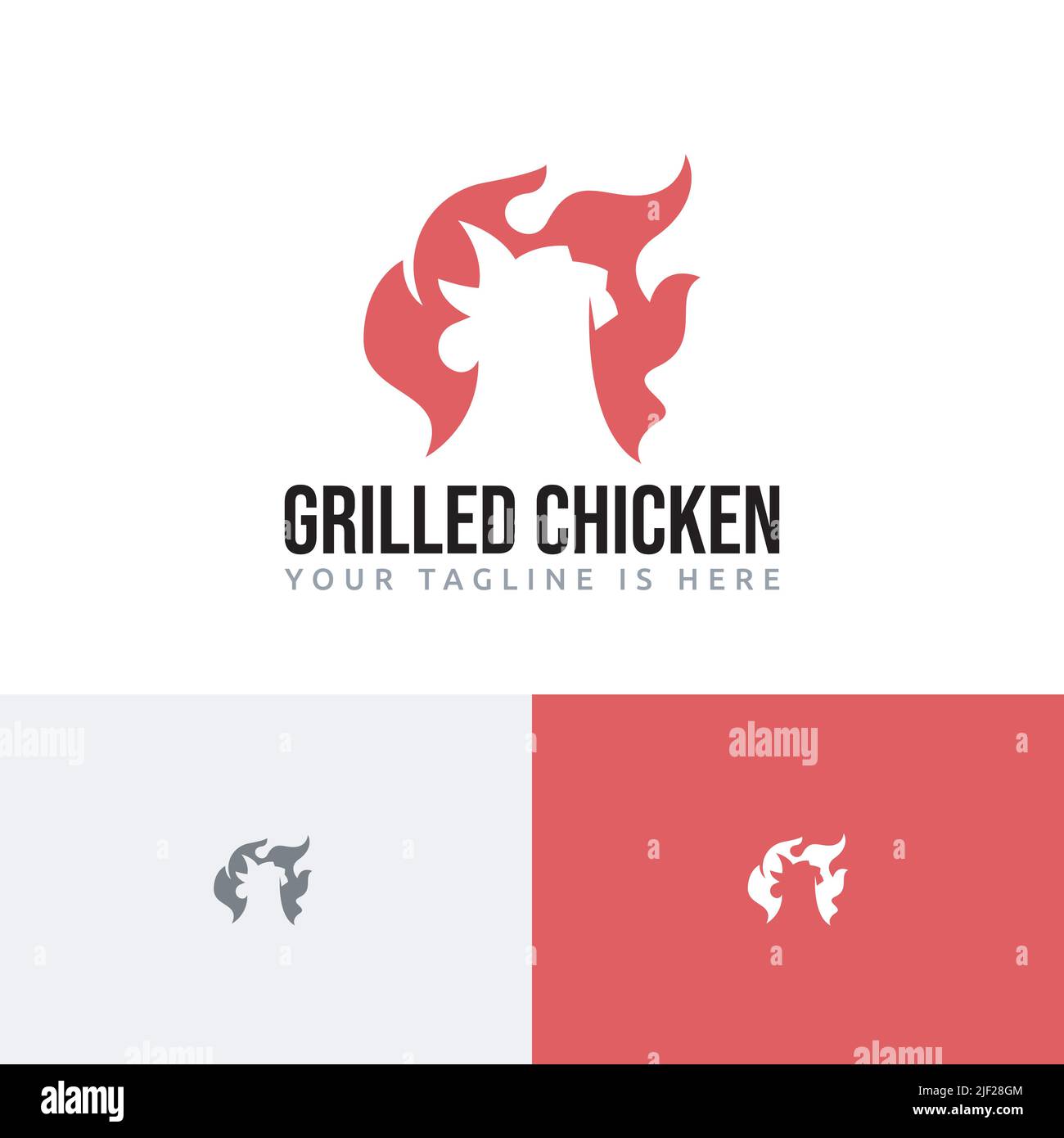 Hot Chicken Fire Grilled Rooster Food Restaurant Logo Stock Vector