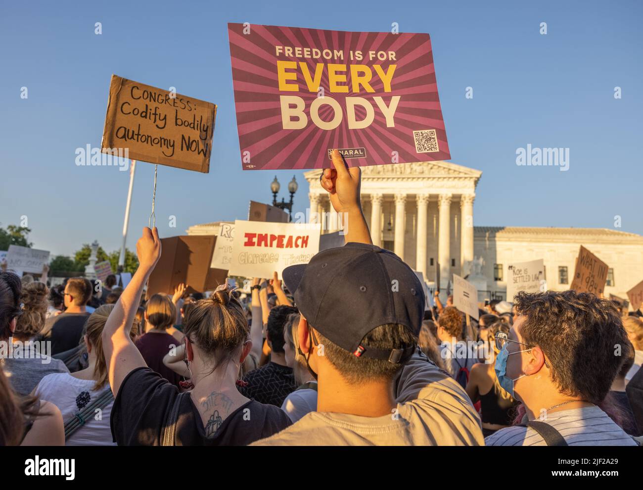 WASHINGTON, D.C. – June 24, 2022: Abortion rights demonstrators rally near the Supreme Court of the United States. Stock Photo