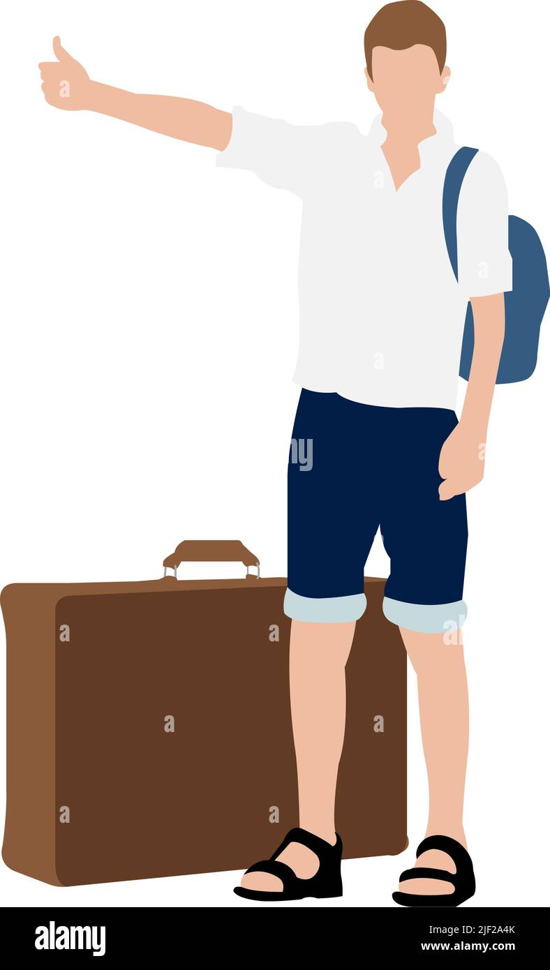 Vector illustration with travel motif ( A man hitchhiking ) Stock Vector