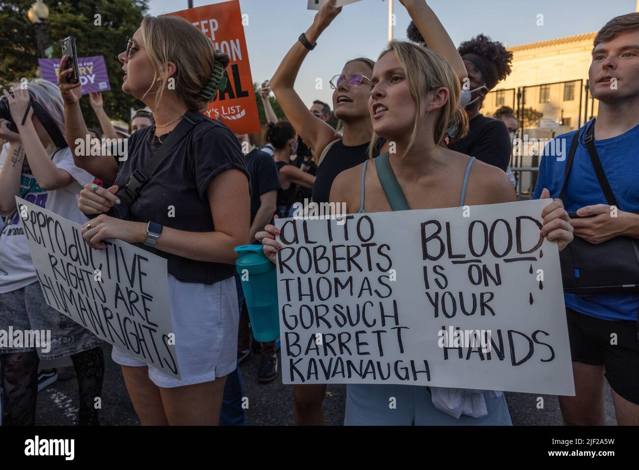 WASHINGTON, D.C. – June 24, 2022: Abortion rights demonstrators rally near the Supreme Court of the United States. Stock Photo