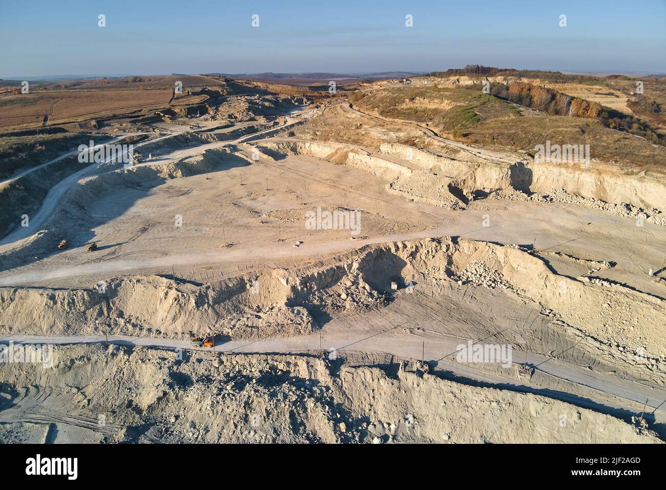 Aerial view of open pit mine of sandstone materials for construction ...