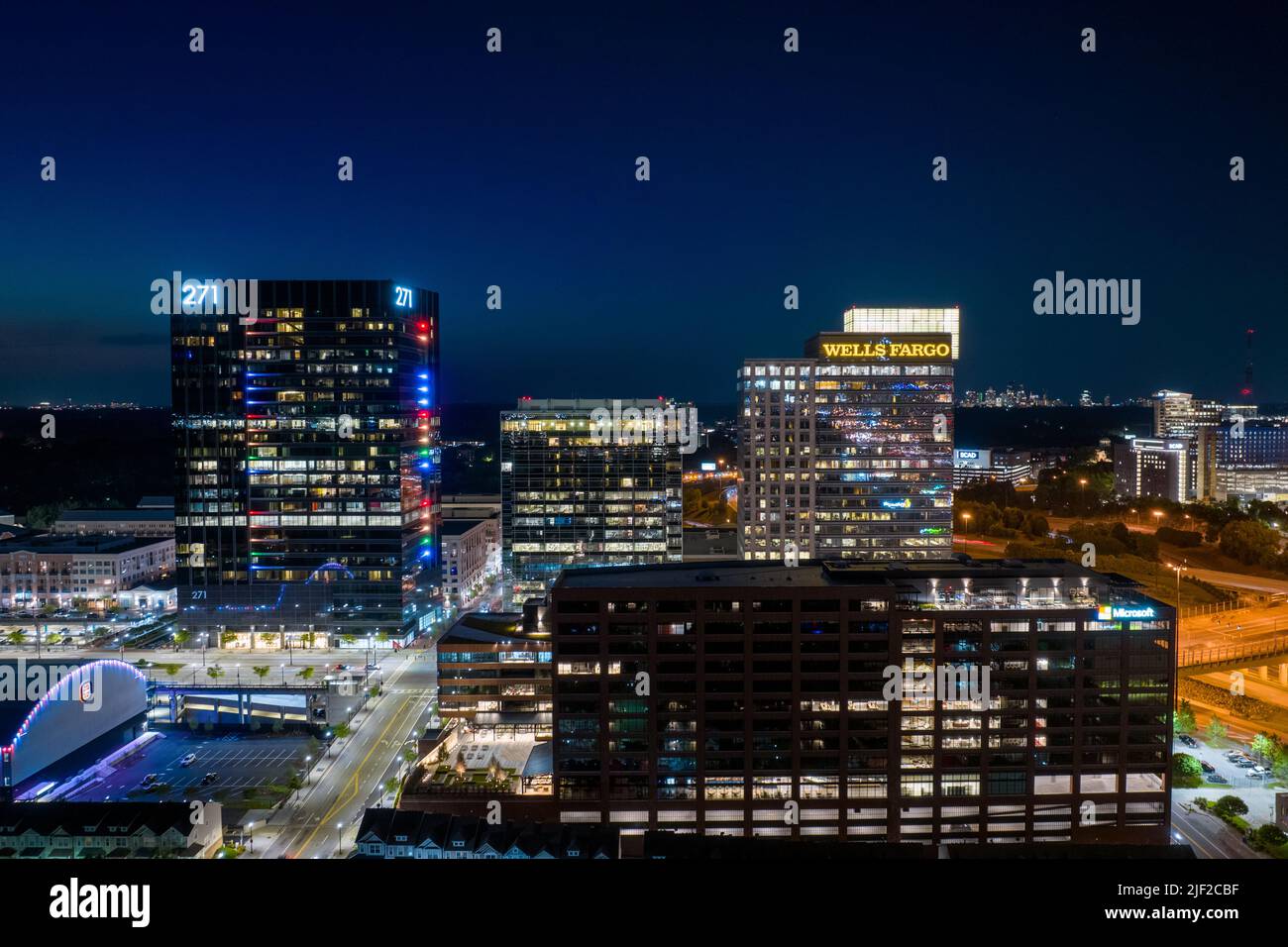 Building lit up for pride month in Atlantic Station in Atlanta Stock