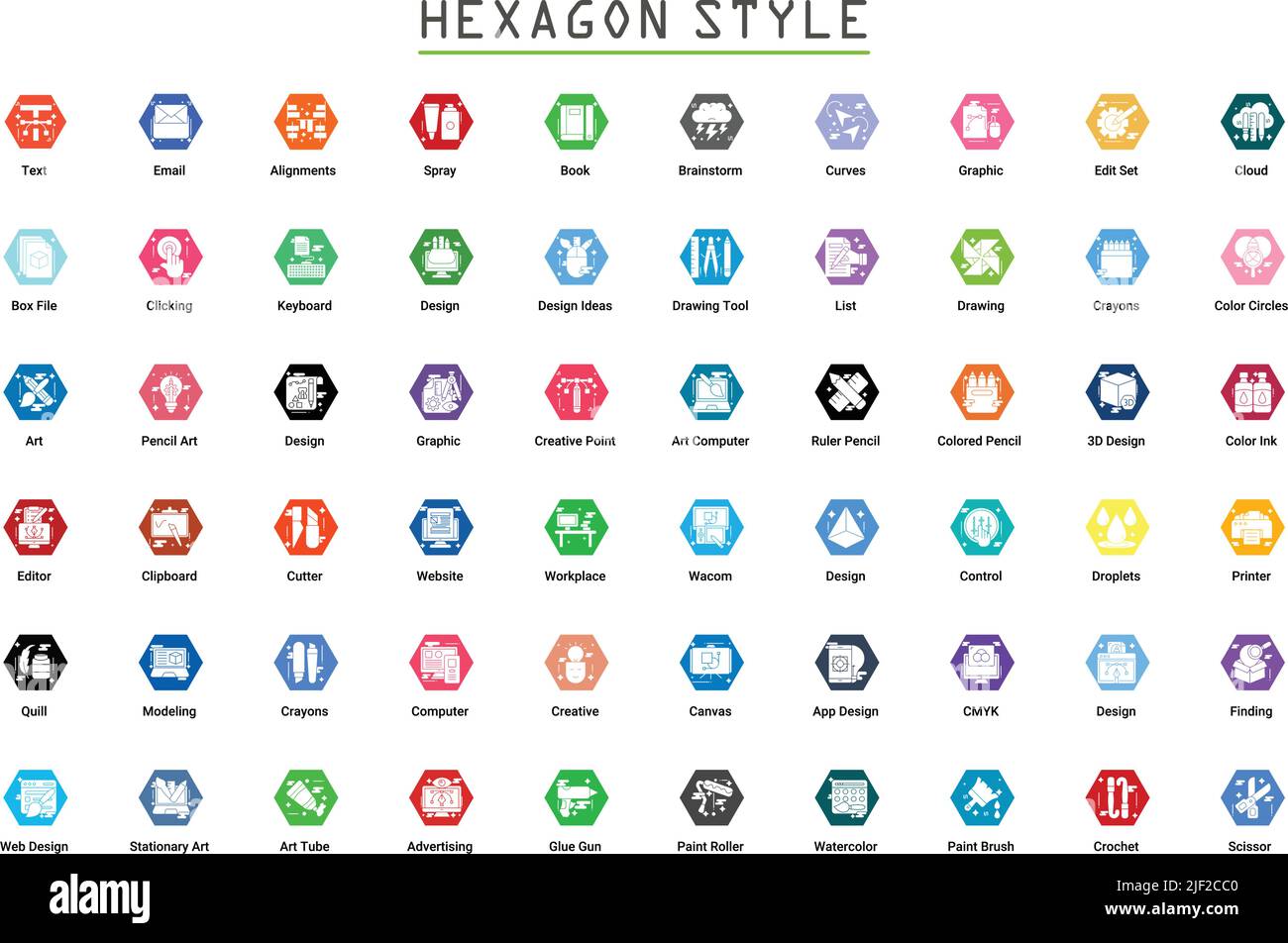 Art & Designing, drawing and web, and graphic design icons set. Glyph Flat vector illustration. Stock Vector