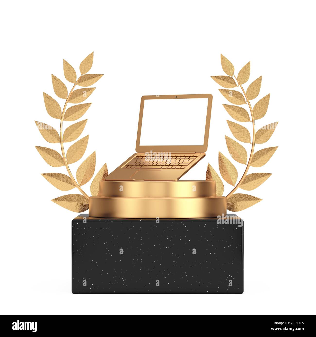 Winner Award Cube Gold Laurel Wreath Podium, Stage or Pedestal with