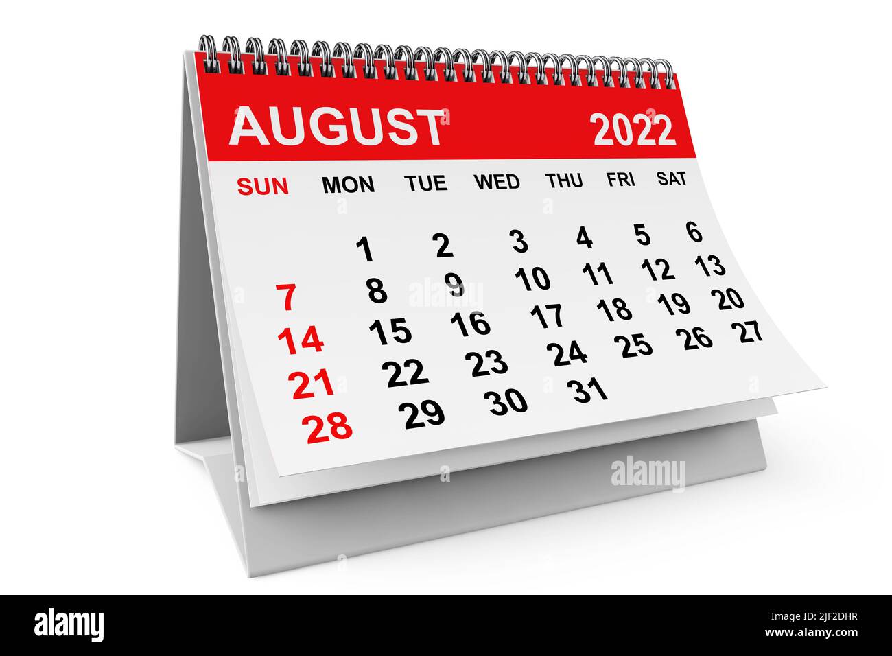 2022 Year August Calendar on a white background. 3d rendering Stock Photo -  Alamy