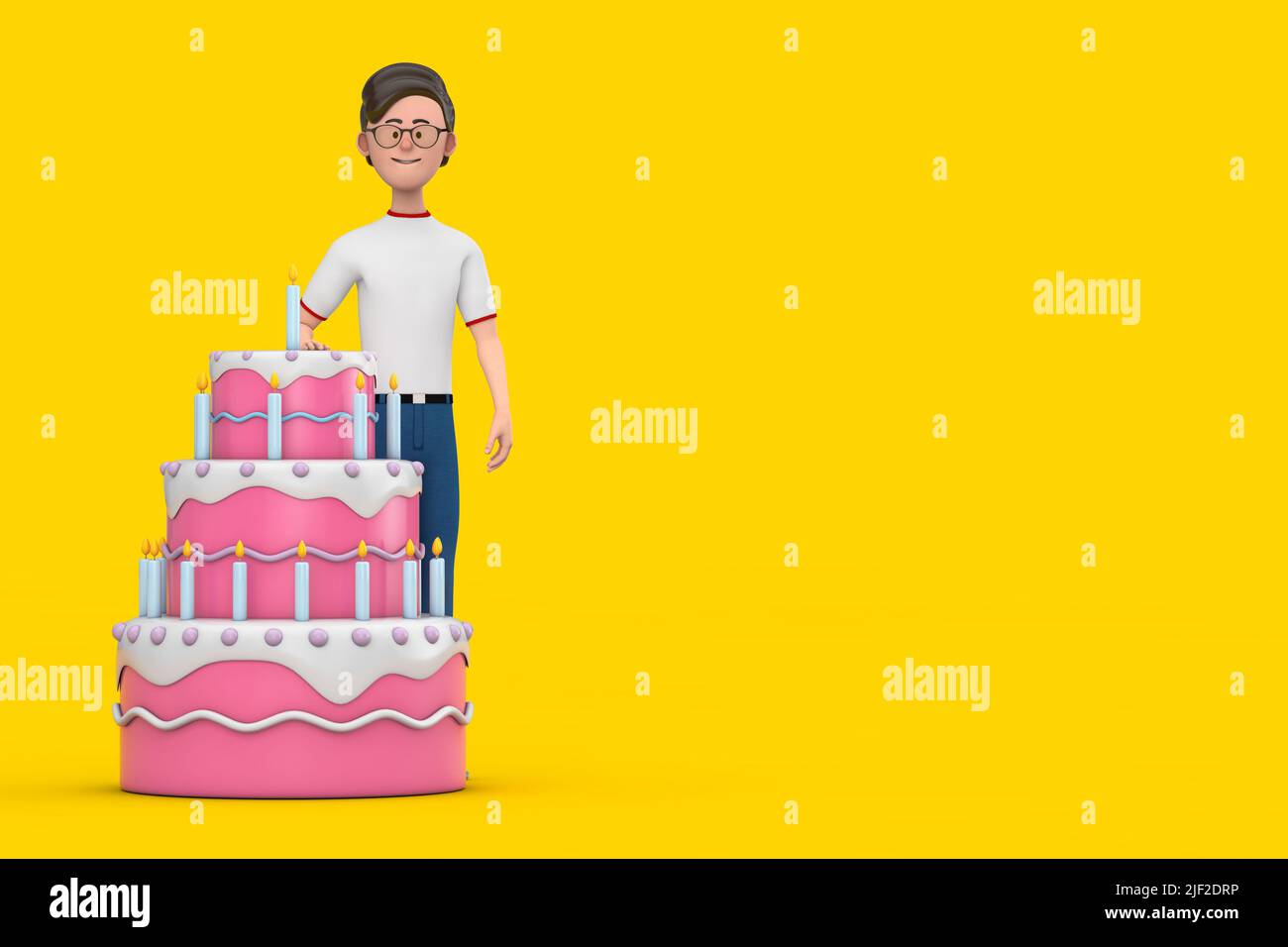 Cartoon Character Person Man with Birthday Cartoon Dessert Tiered Cake ...