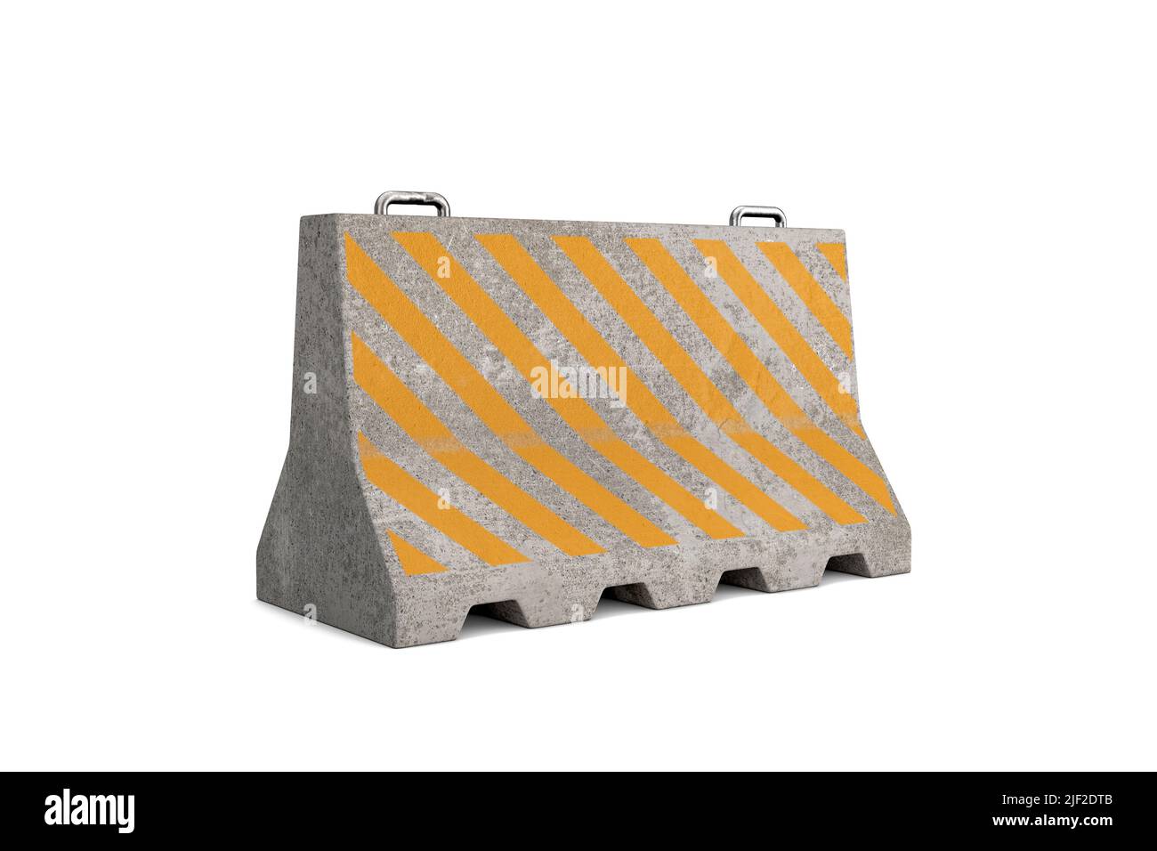 Road Concrete Barrier Block with Yellow Strips on a white background