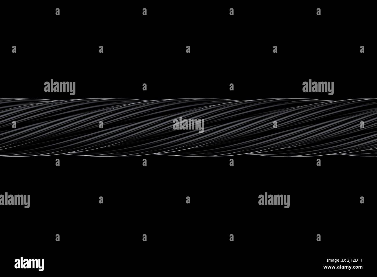 Steel Wire Rope Cable extreme closeup on a black background. 3d