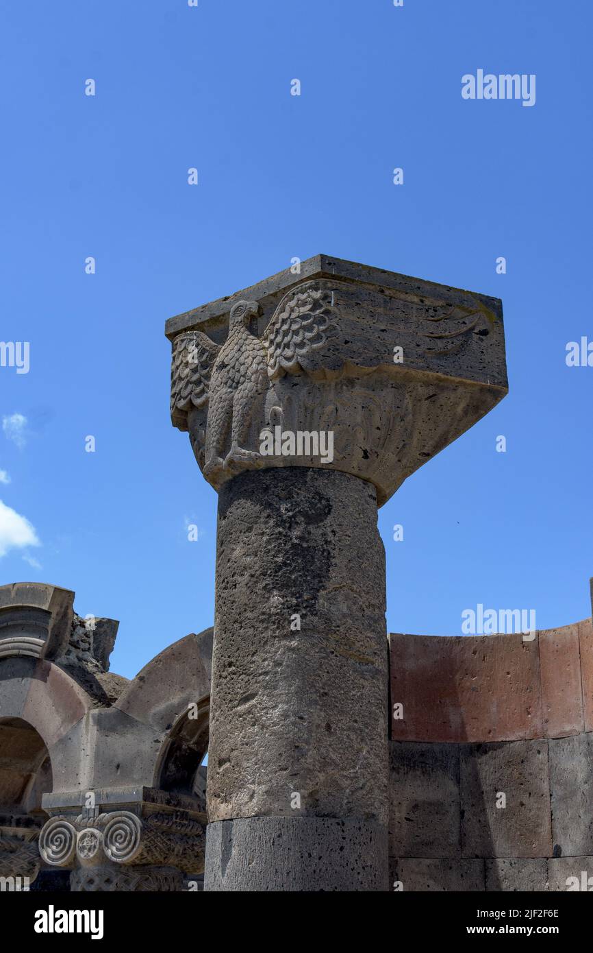 Ruins of Zvartnots Cathedral . It is UNESCO World Heritage in Yerevan , Armenia Stock Photo