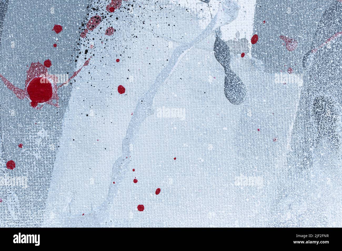 View of Macro close-up of an abstract black, gray, white and red acrylic ...
