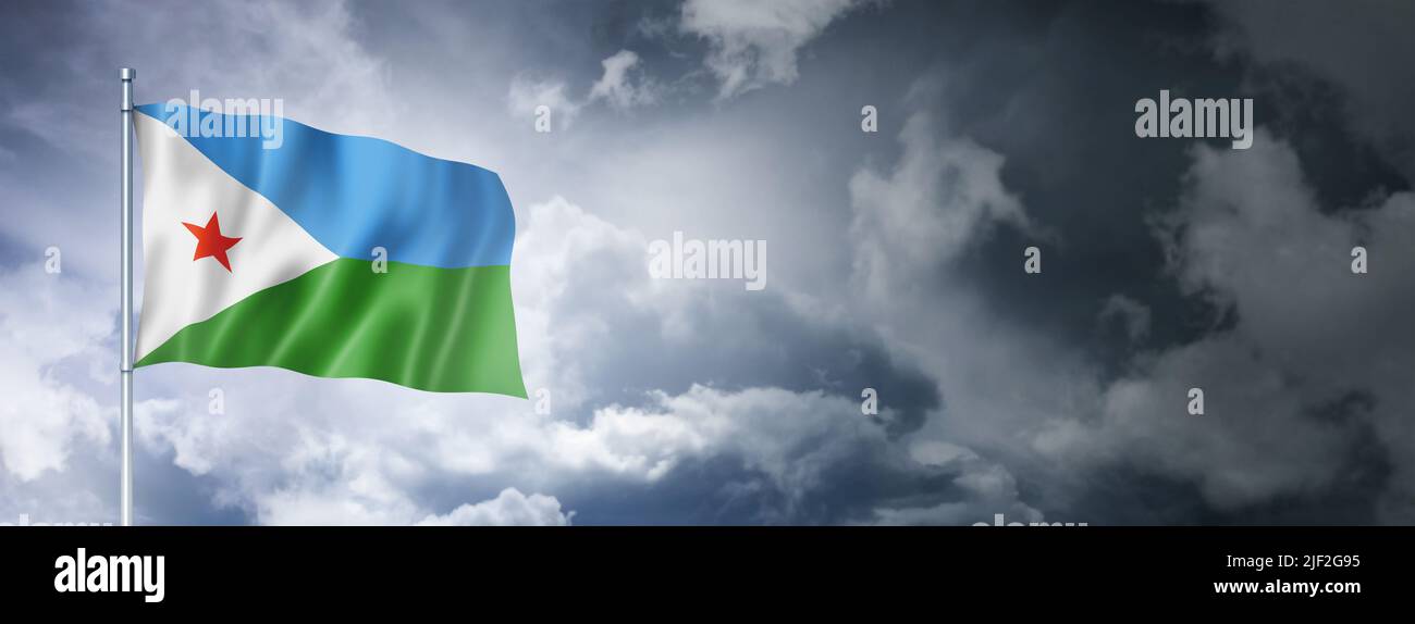 Djibouti flag on a cloudy sky, three dimensional render Stock Photo
