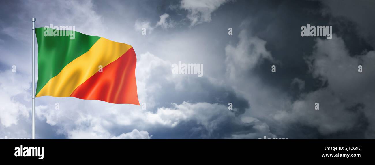 Republic of the Congo flag on a cloudy sky, three dimensional render Stock Photo