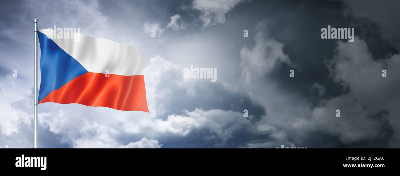 Czech Republic flag on a cloudy sky, three dimensional render Stock Photo