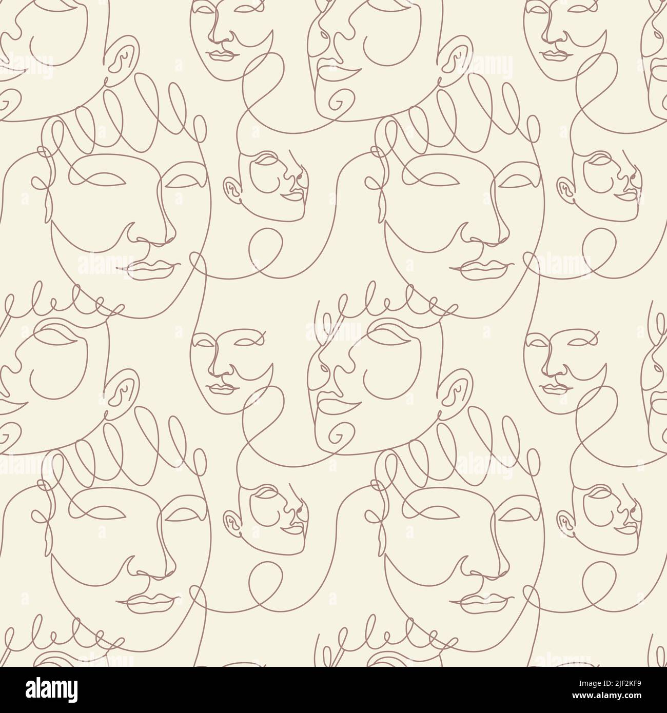 Seamless pattern with one single line drawings of female face Stock ...