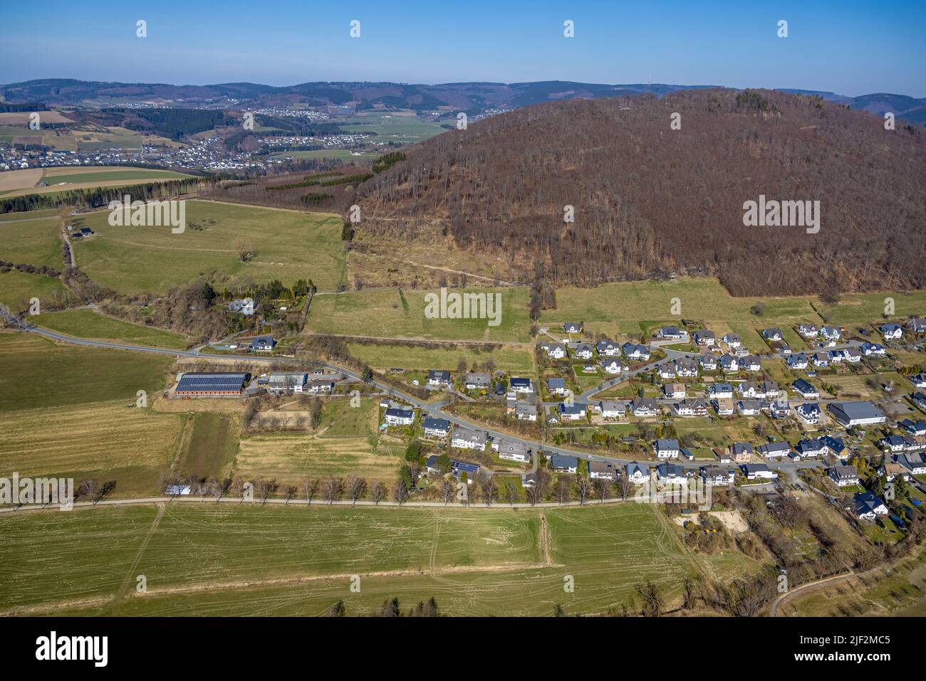 Aerial photograph, residential area Klosterblick, Am Wilzenberg,Meubaugebiet, district Grafschaft, Schmallenberg, Sauerland, North Rhine-Westphalia, G Stock Photo