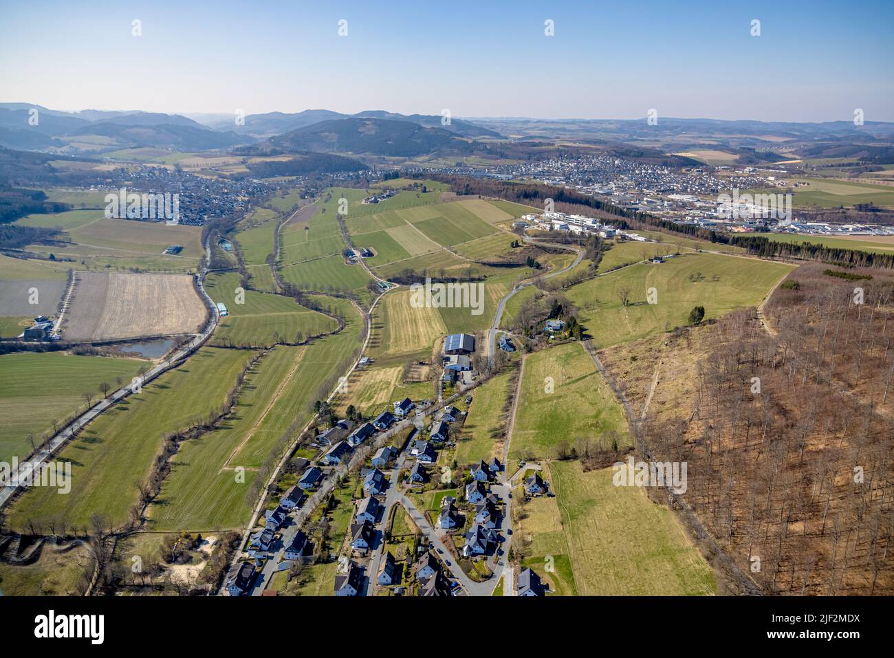 Aerial photograph, Klosterblick residential area, Am Wilzenberg, in the background the Fraunhofer Institute for Molecular Biology and Applied Ecology, Stock Photo